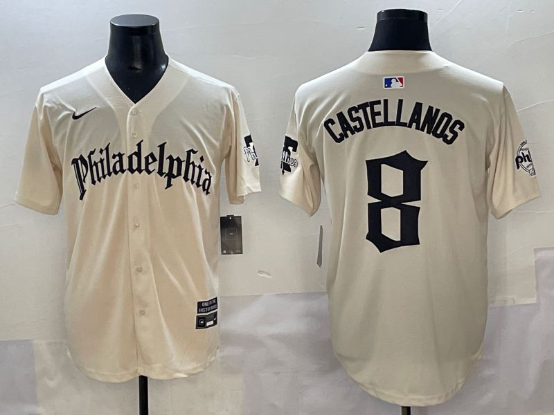 Men 2025 Philadelphia Phillies #8 Castellanos Cream Five generations Joint Name Nike MLB Jersey style 1